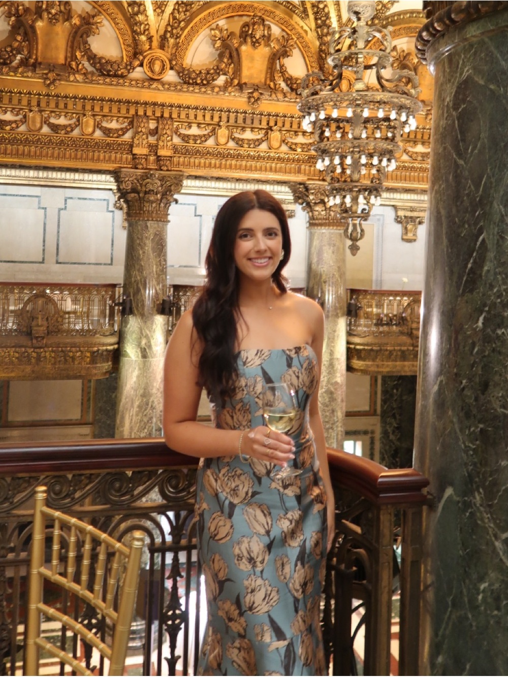 Gowning Around Slate Blue Floral Jacquard Strapless Maxi Dress - Picture 9 of 9